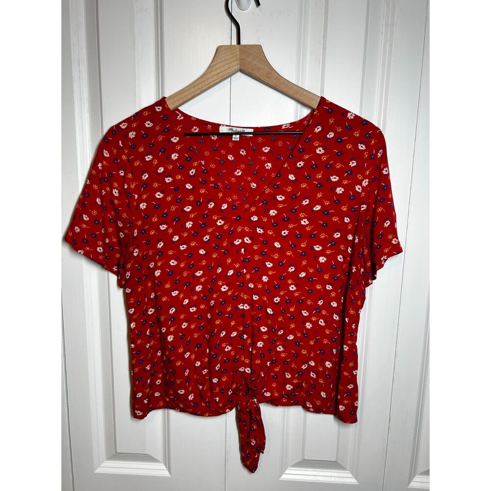Madewell Novel Tie-Front Top in Prairie Posies Floral Size Small Red